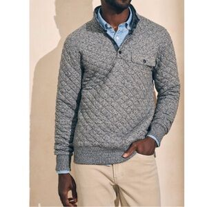 Faherty Carbon Melange Gray Epic Quilted Quarter Snap Pullover, Men’s Sz M